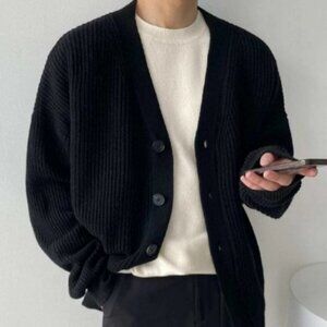 Black Mens Drop Shoulder Cardigan